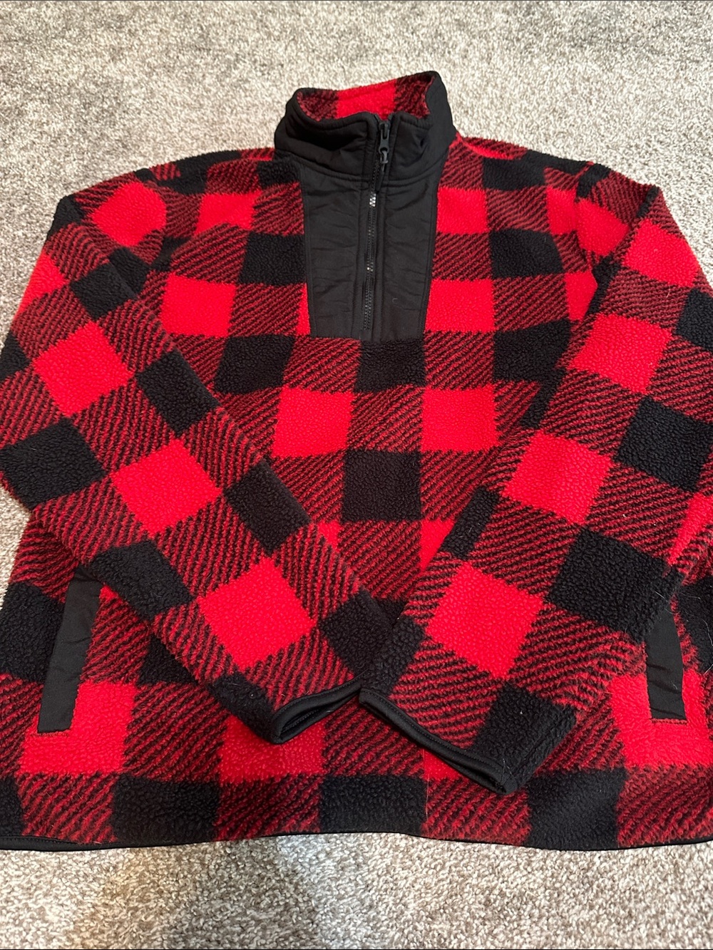 Old Navy Red and Black Buffalo Plaid Quarter-Zip Fleece Pullover